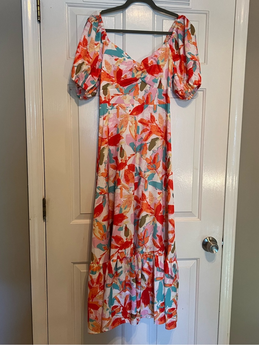 SHEIN Floral Midi Dress in Coral, Teal & Pink